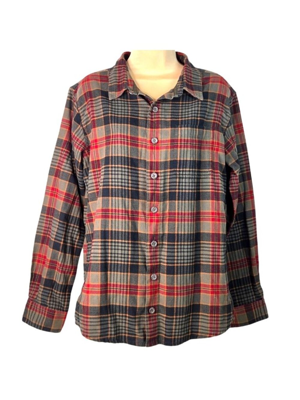 Sherpa Adventure Gear Red and Slate Blue Plaid Lg UPF 50+ Button-Down Mens Shirt